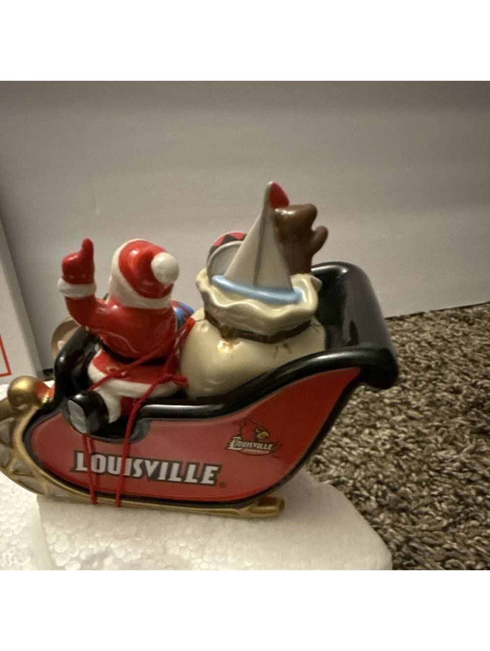 Louisville Cardinals Santa Sleigh Ceramic Christmas Figurine, Boxed, 2009